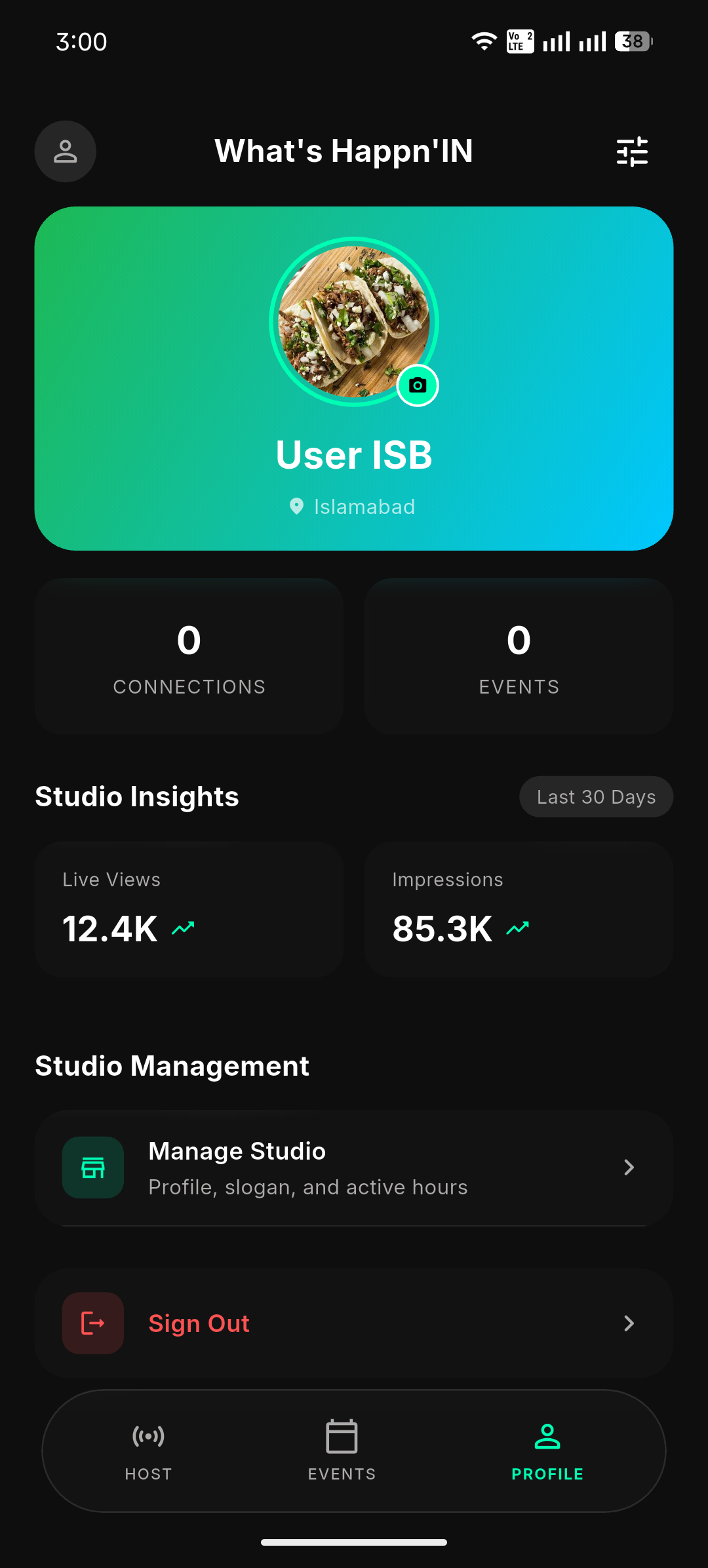 Business profile and insights screen